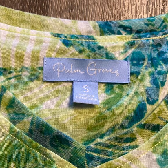 Palm Grove Green Tropical Asymmetric Blouse Size Small - Picture 2 of 5